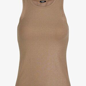 Express Shine Ribbed Fitted High Neck Tank Top Tan Pecan Beige Brown Women Med M